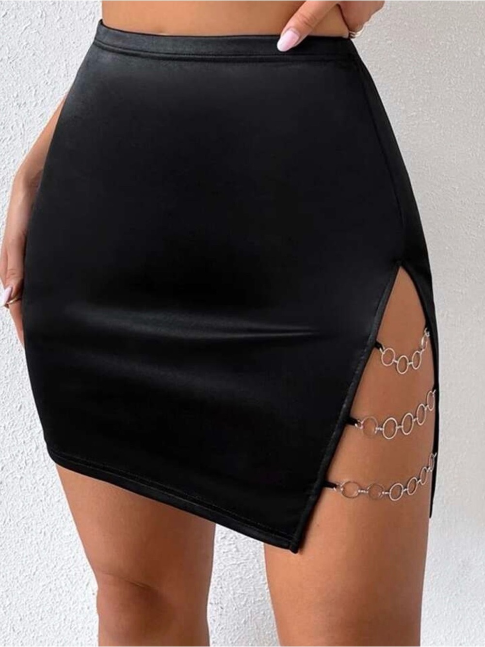 Chain Detail Split Hem Skirt